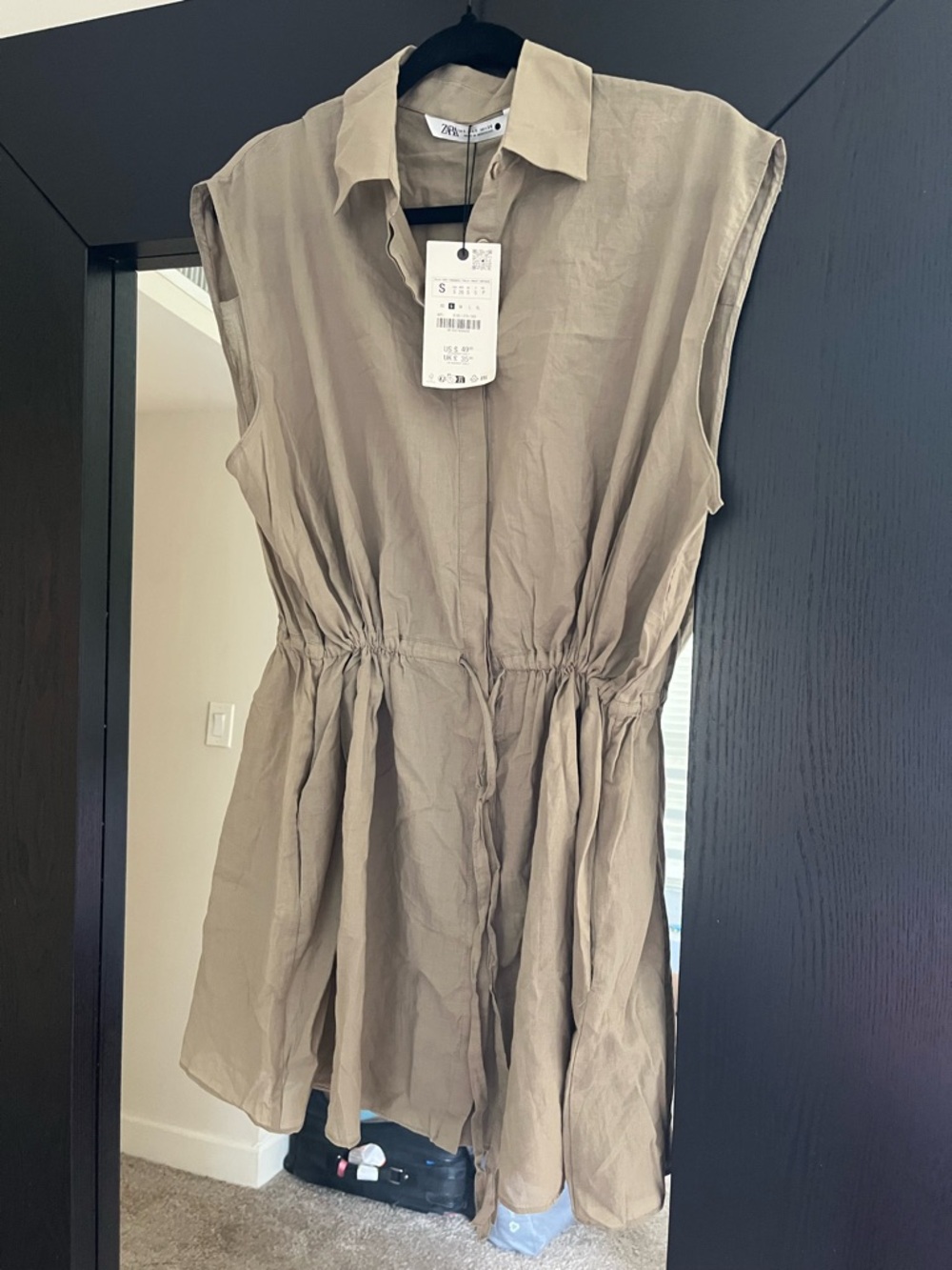 Zara Sleeveless Drawstring Tunic in Taupe Beige